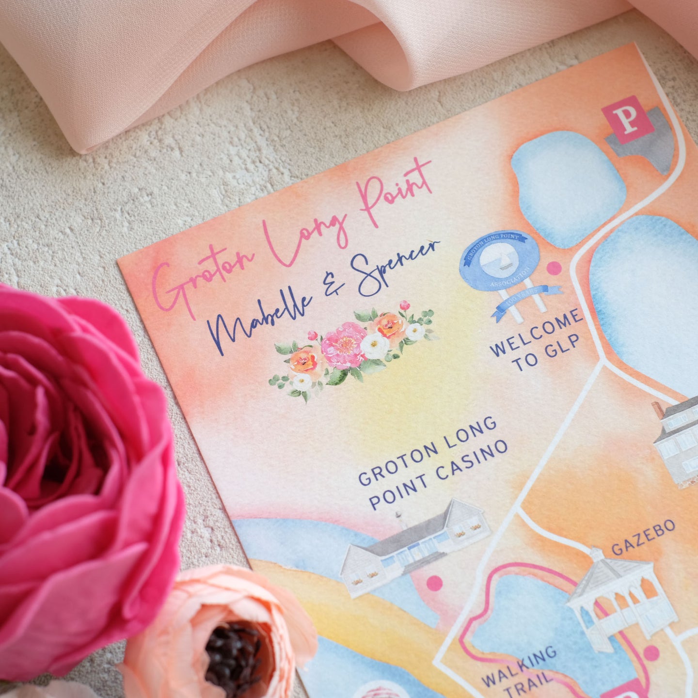 Sunset Watercolour Wedding Map